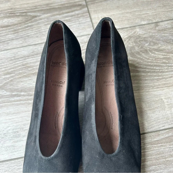 Wonders Black Suede Block Chunky Heel Pumps Made in  Spain - Picture 5 of 14